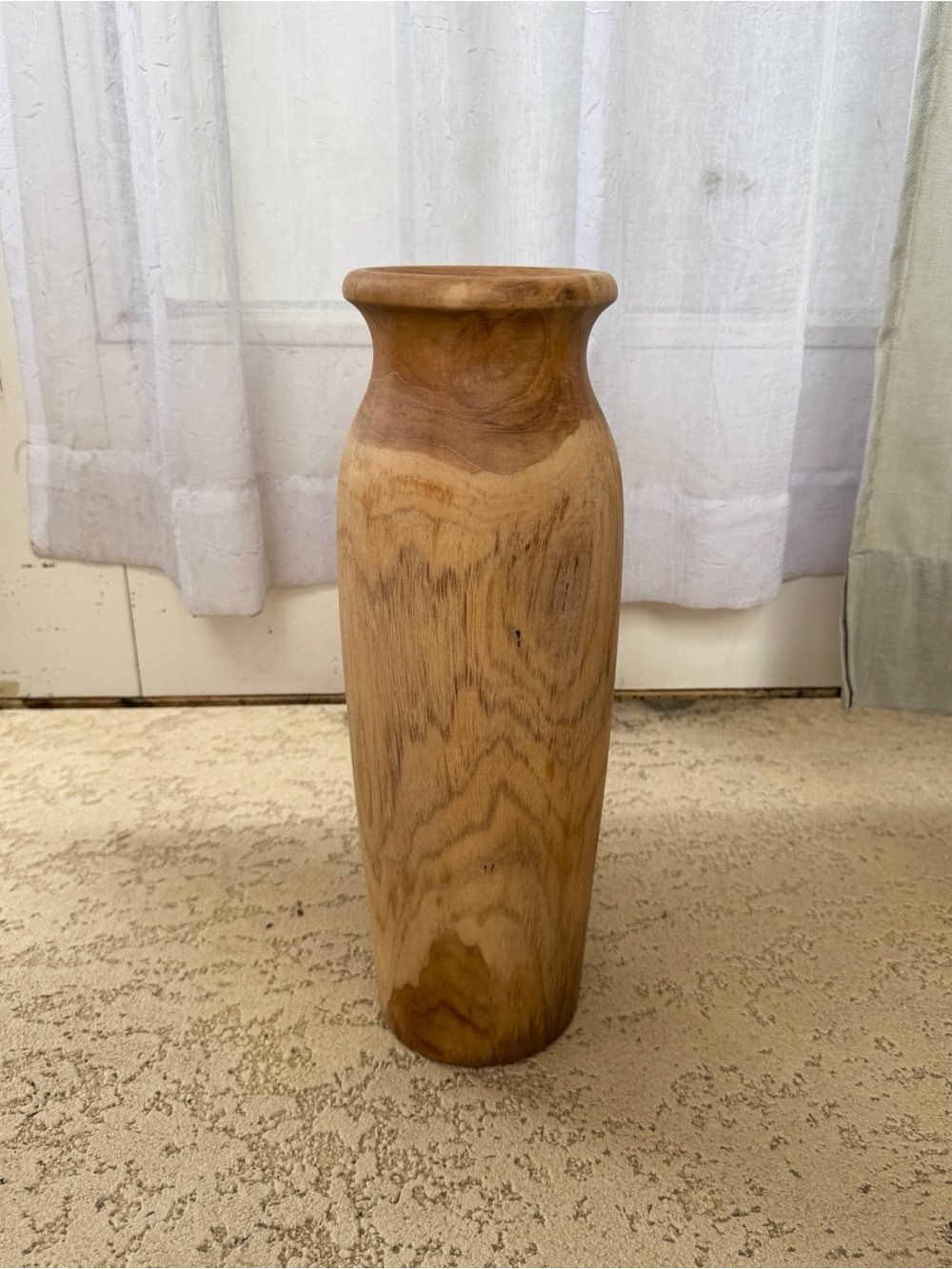 Large Handcarved Teak Vase - Bali, Indonesia, 4.75” x 16”